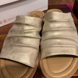Blowfish Gold Metallic Mules with Ruched Strap